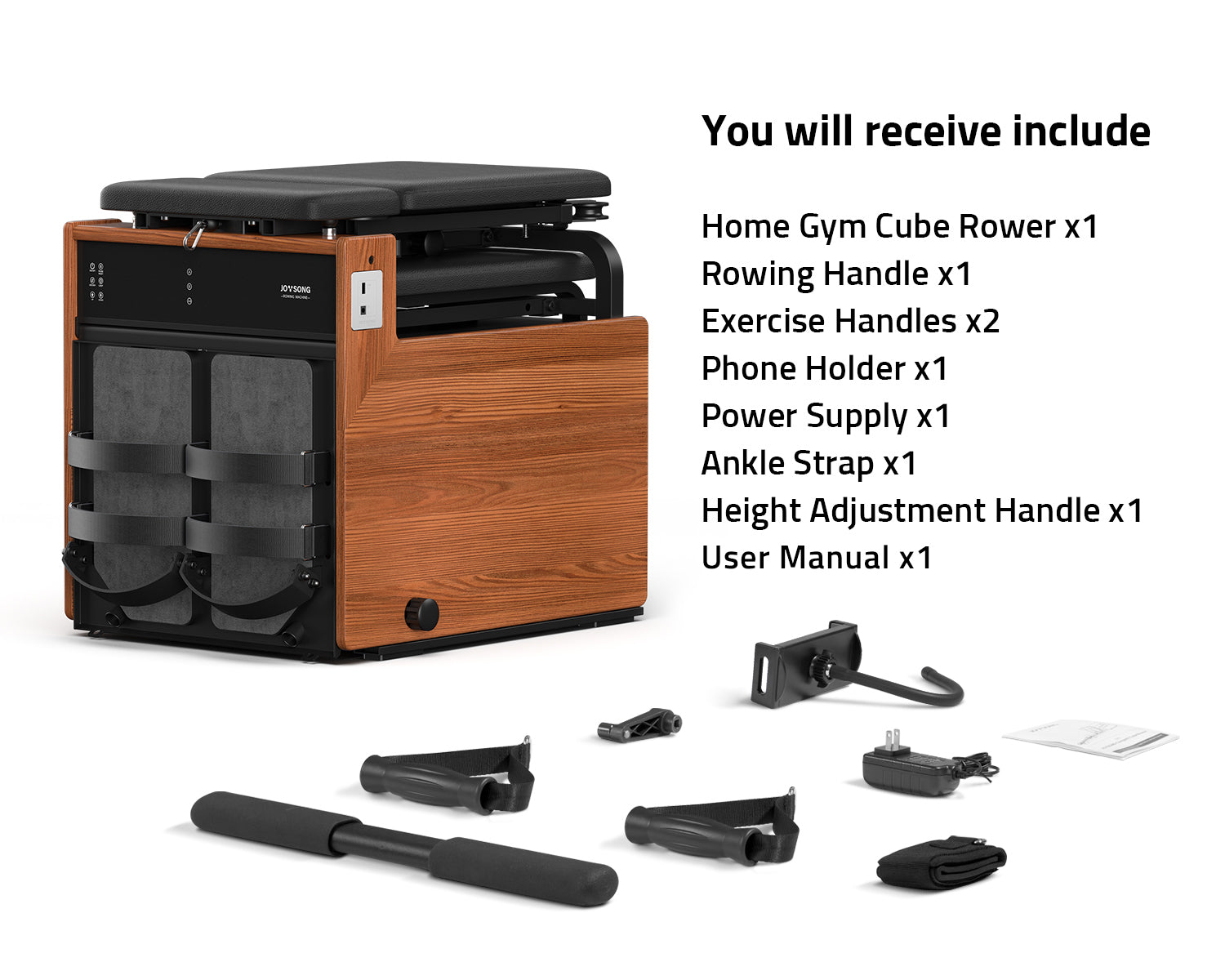 Home gym rowing machine packaging contents
