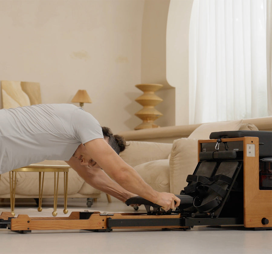 Controlled ab rollout exercise using the JOYSONG Compact Cube Rower sliding rail